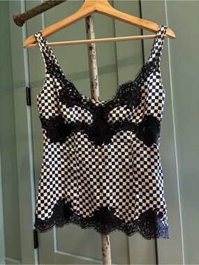Dolce & Gabbana Black Lace Checkerboard Silk Corset - Navy & White